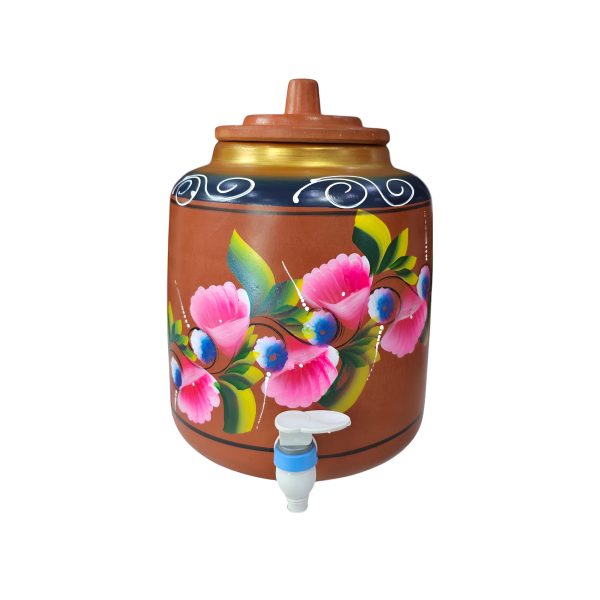 CLAY WATER POT with lid and tap
